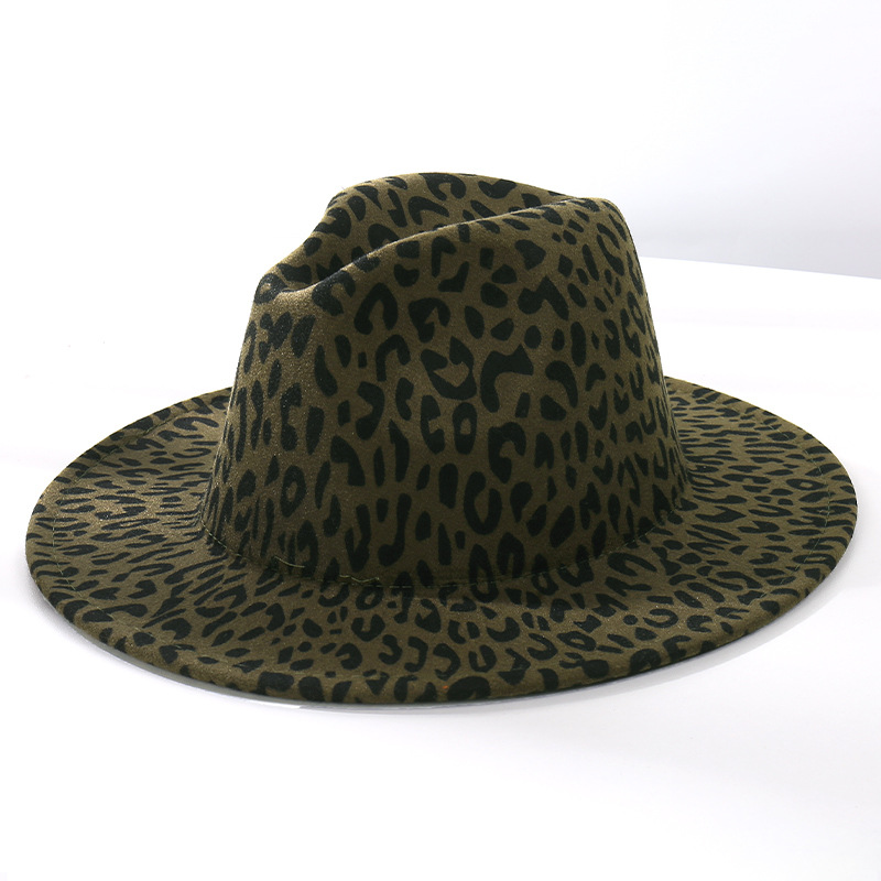 Autumn and winter new leopard print jazz hat men fashion British retro sunshade felt hat gentleman elegant woolen top hat