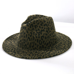 Autumn and winter new leopard print jazz hat men fashion British retro sunshade felt hat gentleman elegant woolen top hat