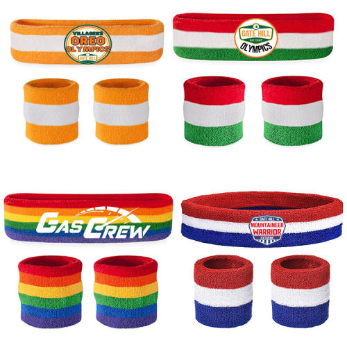 3 Pieces Sweatbands Set Sports Basketball Headband and Wrist Sweatbands Polyester Cotton Striped Sweat Band
