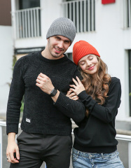 Men and Women Unisex Winter Beanie Woolen Cap Korean Version of Core-Spun Yarn Hat Multiple Colors Option Customized Logo