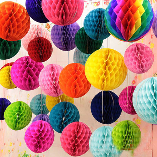2023 hot selling 10cm 15cm 20cm 25cm 30cm mix colors hanging paper wall Wedding Decoration Honeycomb Ball