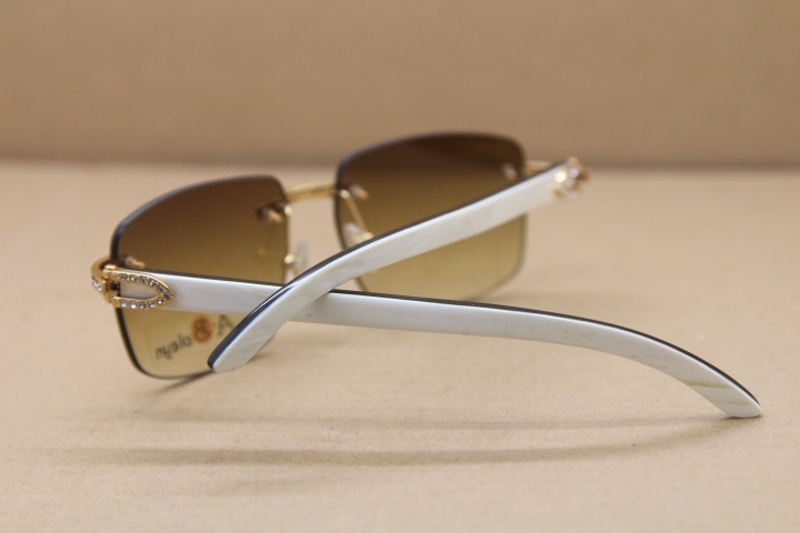 Cartier Hot Original Rimless Glasses 8300816 Black Mix White Buffalo  Big Diamond Sunglasses