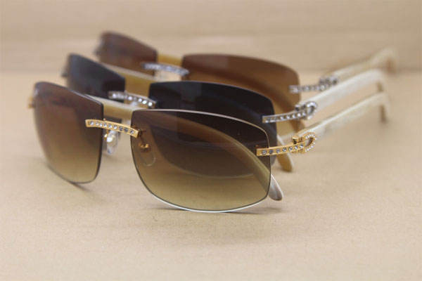 Hot Cartier FRAMES RIMLESS Big Diamond Glasses 4189705 White Buffalo horn Sunglasses Genuine horn Sunglasses In Gold Brown