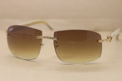 Hot Cartier FRAMES RIMLESS Big Diamond Glasses 4189705 White Buffalo horn Sunglasses Genuine horn Sunglasses In Gold Brown