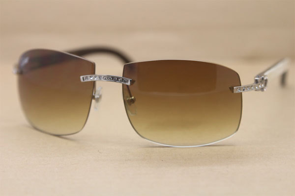 Cartier Hot luxury Rimless Big Diamond Glasses 4189705 Black White Buffalo Genuine horn Sunglasses In Gold Brown
