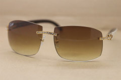 Cartier Hot luxury Rimless Big Diamond Glasses 4189705 Black White Buffalo Genuine horn Sunglasses In Gold Brown