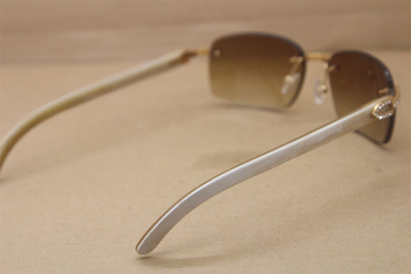 Cartier Rimless Smaller Big Stones T8200497 White Buffalo Horn Sunglasses in Gold Brown