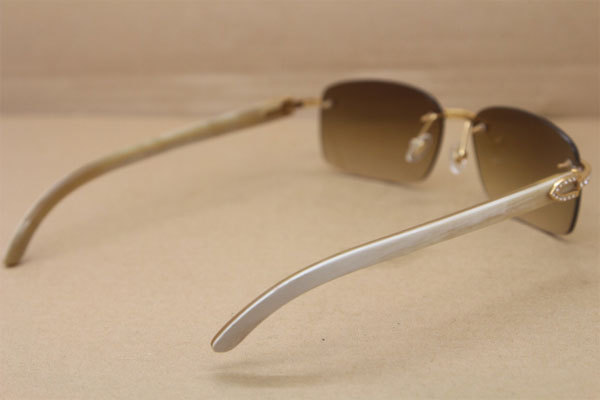 Cartier Big Diamond Glasses 8200759 Buffalo horn Rimless Sunglasses White Genuine horn Sunglasses In Gold Brown