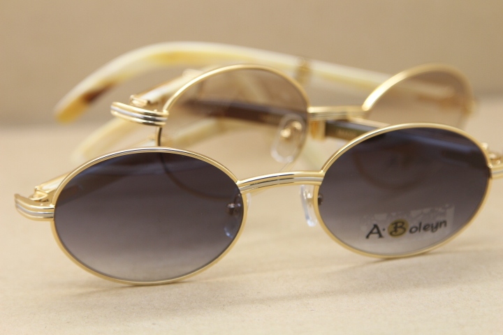 Cartier Wholesale Metal Material Sunglasses Unisex 2822546 White Genuine Natural Buffalo horn Sunglasses Size:53