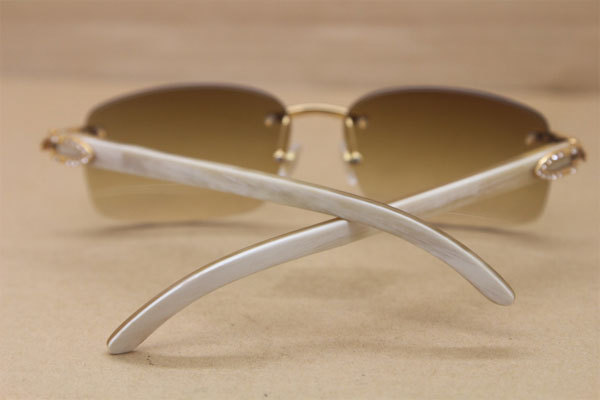 Hot Cartier Rimless Diamond Glasses brand 8200759 Buffalo horn Sunglasses White Genuine horn Sunglasses