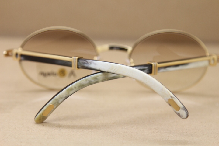 Cartier Hot Metal Material Unisex 2822546 Wholesale Black Mix White Buffalo horn Sunglasses Size:53