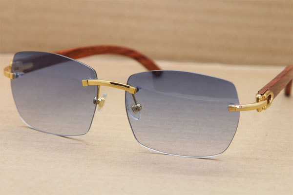 Cartier CT 8100905 Gold Brown Lens Rimless T8100904 Original Wood Sunglasses