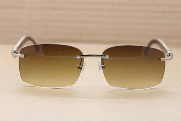 Hot Cartier CT 8200760 Rimless Black Mix White Genuine Natural Buffalo horn Sunglasses