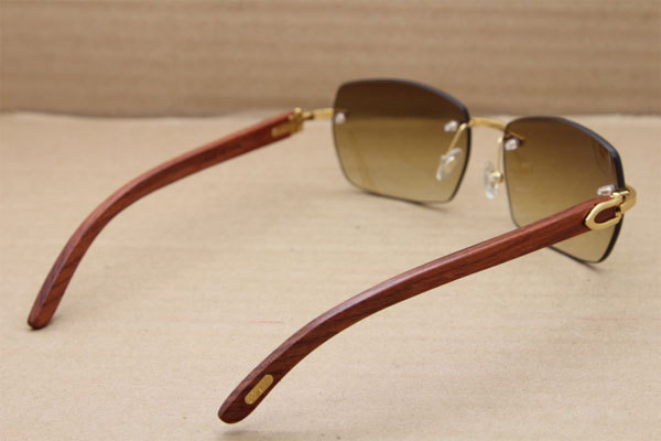 Cartier CT 8100905 Gold Brown Lens Rimless T8100904 Original Wood Sunglasses