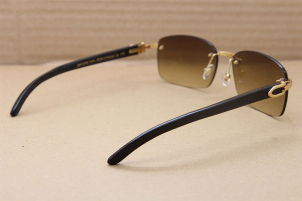 Hot Cartier CT18K Gold Rimless Sun Glasses Black Buffalo Horn Sunglasses 8200760 Silver Brown Lens