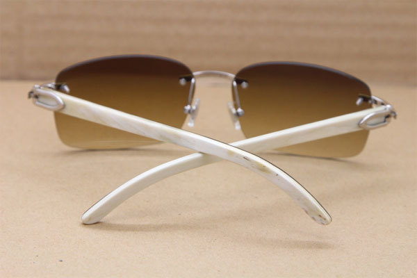 Hot Cartier CT 8200760 Rimless Black Mix White Genuine Natural Buffalo horn Sunglasses