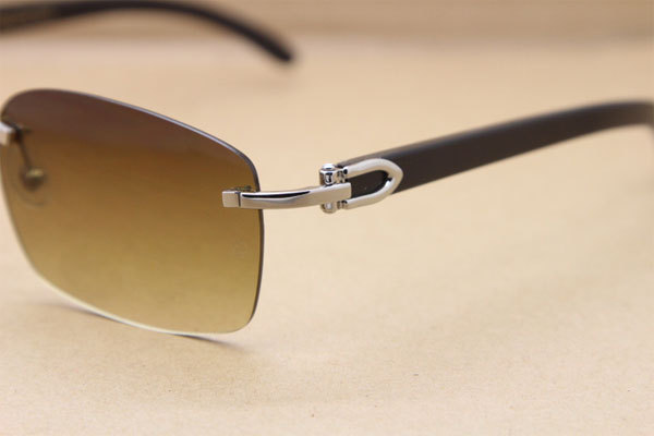 Hot Cartier CT18K Gold Rimless Sun Glasses Black Buffalo Horn Sunglasses 8200760 Silver Brown Lens