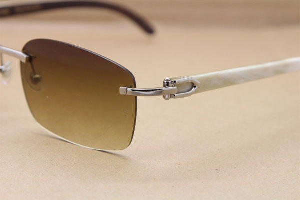 Hot Cartier CT 8200760 Rimless Black Mix White Genuine Natural Buffalo horn Sunglasses