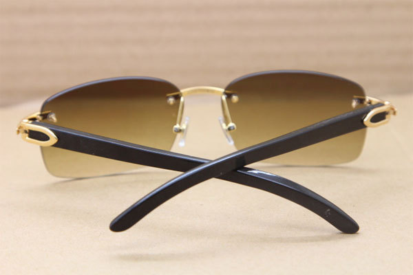 Hot Cartier CT18K Gold Rimless Sun Glasses Black Buffalo Horn Sunglasses 8200760 Silver Brown Lens