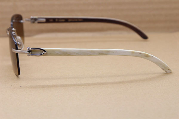 Hot Cartier CT 8200760 Rimless Black Mix White Genuine Natural Buffalo horn Sunglasses