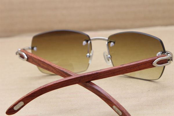 Cartier CT 8100905 Gold Brown Lens Rimless T8100904 Original Wood Sunglasses