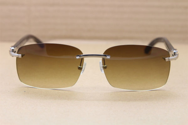 Hot Cartier CT18K Gold Rimless Sun Glasses Black Buffalo Horn Sunglasses 8200760 Silver Brown Lens