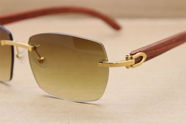 Cartier CT 8100905 Gold Brown Lens Rimless T8100904 Original Wood Sunglasses