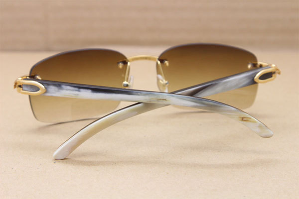 Hot Cartier CT 8200760 Rimless Black Mix White Genuine Natural Buffalo horn Sunglasses