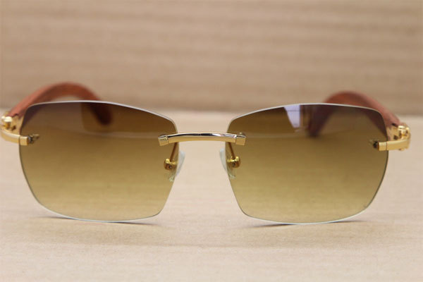 Cartier CT 8100905 Gold Brown Lens Rimless T8100904 Original Wood Sunglasses