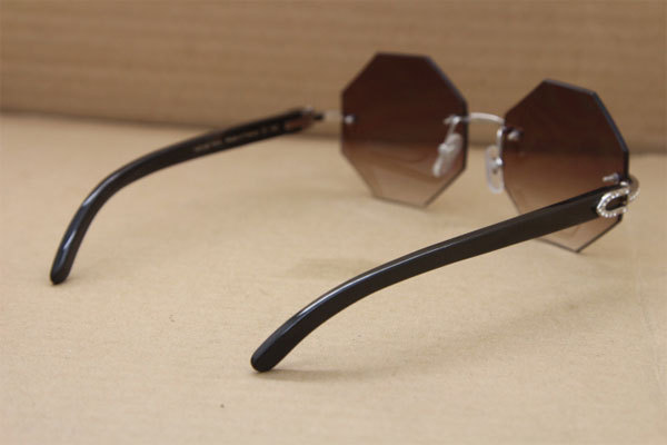 Cartier Rimless Smaller Big Stones 4189706 Black Buffalo Horn Sunglasses in Silver Brown Lens