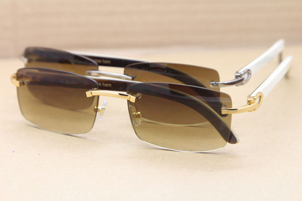 Hot Cartier CT 8200757 Rimless Sun Glasses Original White Inside Black Buffalo Horn Sunglasses 8200758 Gold Brown Lens