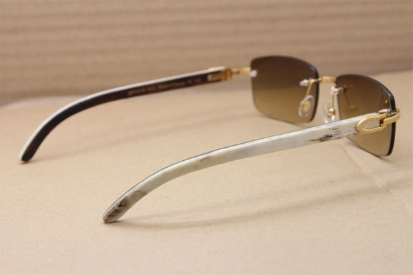 Hot Cartier CT 8200757 Rimless Sun Glasses Original White Inside Black Buffalo Horn Sunglasses 8200758 Gold Brown Lens