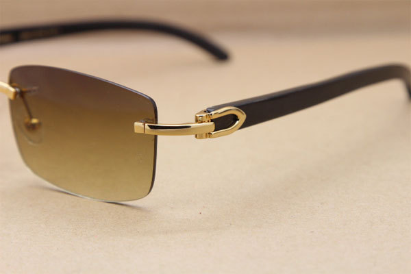 Cartier CT 8200757 Men famous brand Original Black Genuine Buffalo horn 8200758 Rimless Sunglasses