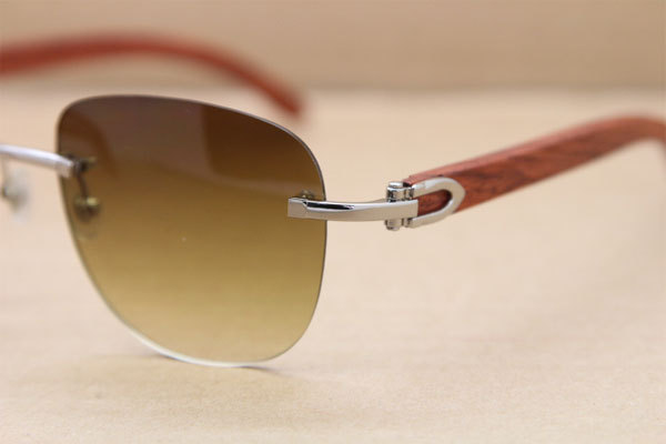 Cartier Rimless T8300680 Original Wood Sunglasses in Gold Brown Lens