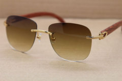 Cartier Rimless T8300680 Original Wood Sunglasses in Gold Brown Lens