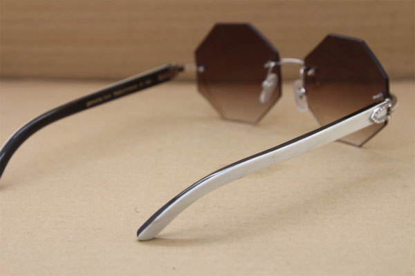 Cartier Rimless Smaller Big Stones 4189706 White Black Buffalo Horn Sunglasses in Gold Brown Lens