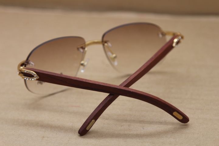 gold wood glasses frames Rimless T8100928 Wood Sunglasses Big Diamond Glasses