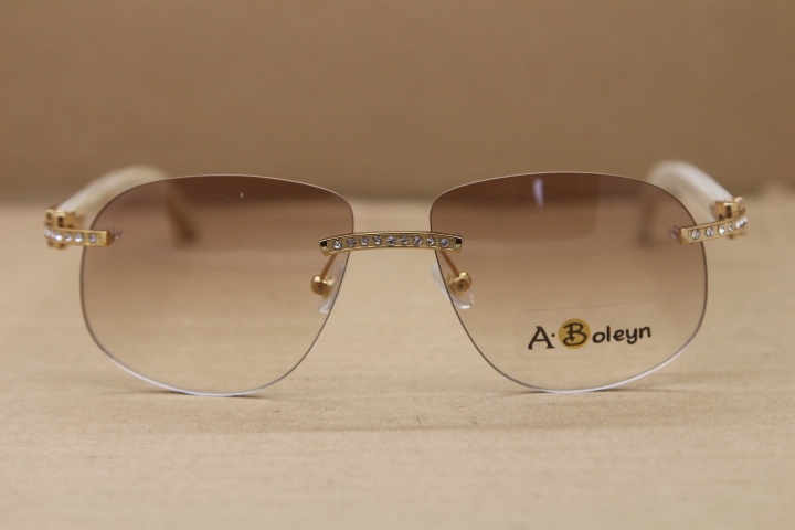 Genuine Natural Buffalo horn White Rimless Sunglasses Men designer T8100928 glasses