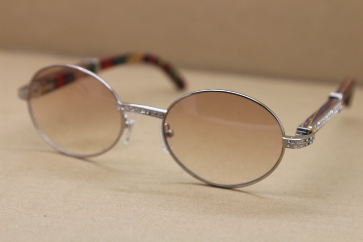 Gold Wood Glasses Men 7550178 Round Metal Sunglasses brand designer diamond Sunglasses