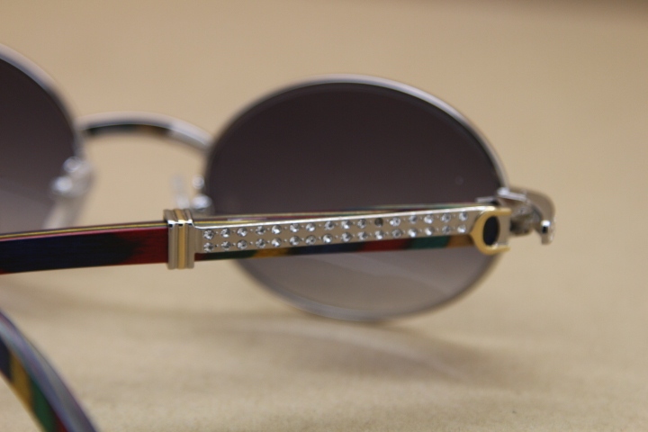mens sunglasses brand designer Decor peacock wood frame 7550178 Round Metal diamond Sunglasses