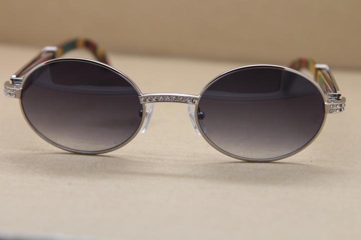 mens sunglasses brand designer Decor peacock wood frame 7550178 Round Metal diamond Sunglasses