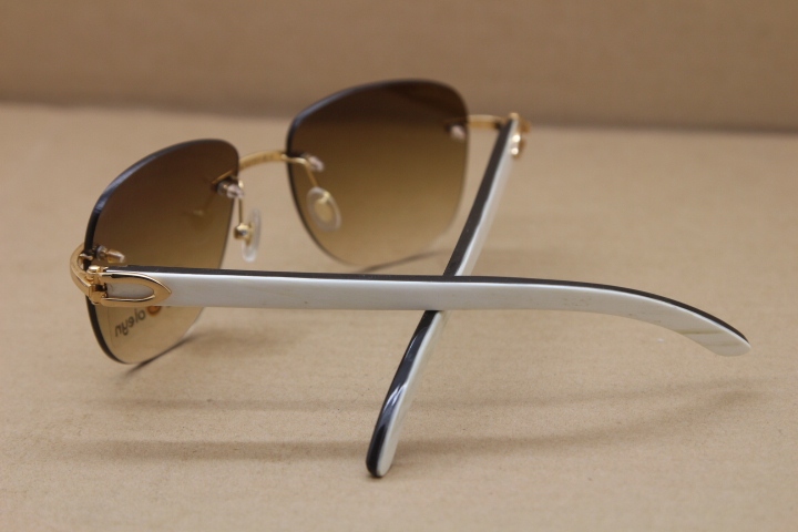 Cartier Rimless Sunglasses T8300680 Original Black Mix White Buffalo Horn Sunglasses in Gold Brown Lens