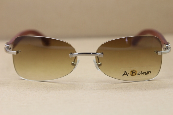 Selling fashion sunglasses metal frame simple leisure style top quality wood legs Rimless Sunglasses