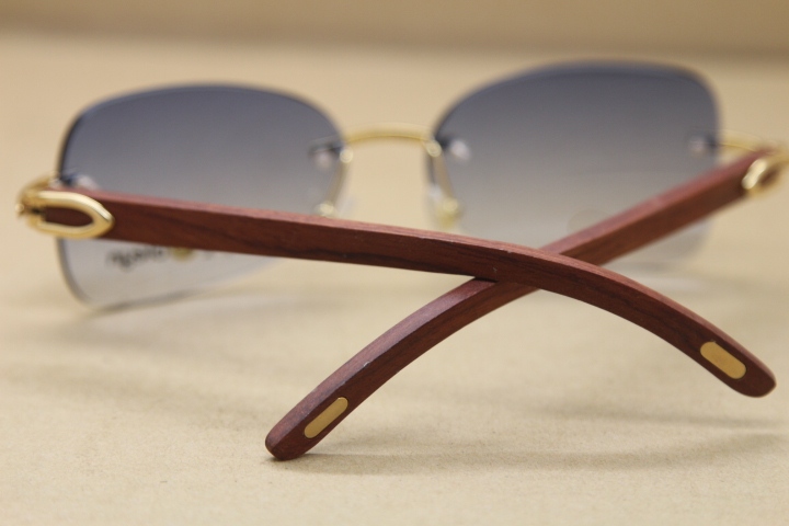 Selling fashion sunglasses metal frame simple leisure style top quality wood legs Rimless Sunglasses