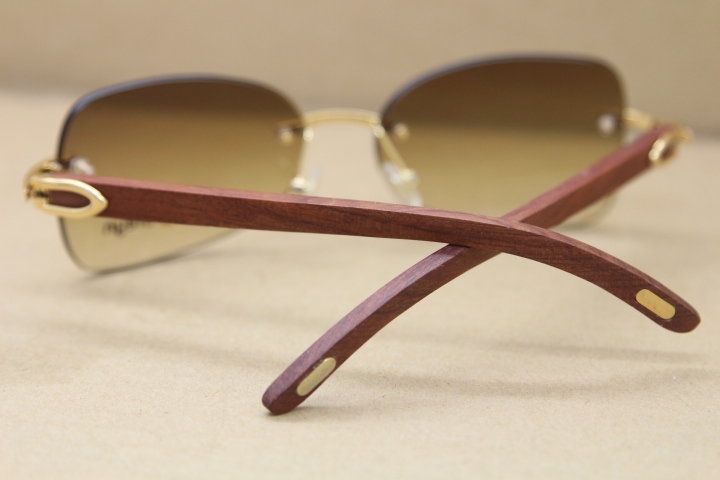 Selling fashion sunglasses metal frame simple leisure style top quality wood legs Rimless Sunglasses