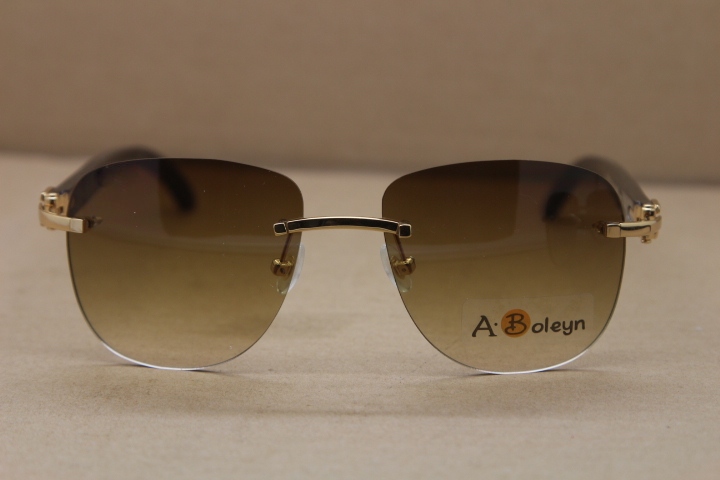 Cartier Rimless Sunglasses T8300680 Original Black Buffalo Horn Sunglasses in Gold Brown Lens
