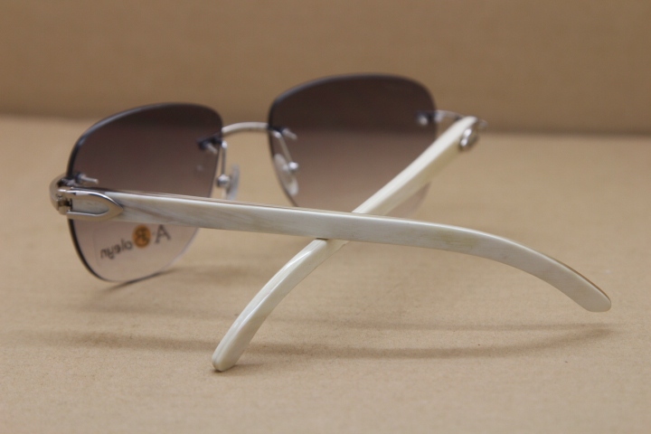 Cartier Rimless Samll Diamond Sunglasses T8300680 Original White Genuine Natural Sunglasses in Gold Brown Lens