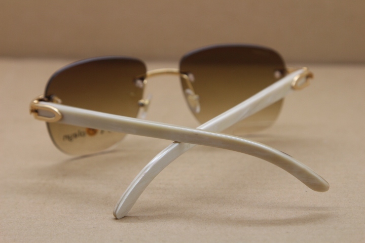 Cartier Rimless Samll Diamond Sunglasses T8300680 Original White Genuine Natural Sunglasses in Gold Brown Lens