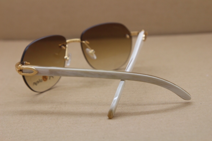 2017 Men New Rimless T8300829 Brand White Buffalo Horn Sunglasses glasses men famous brand