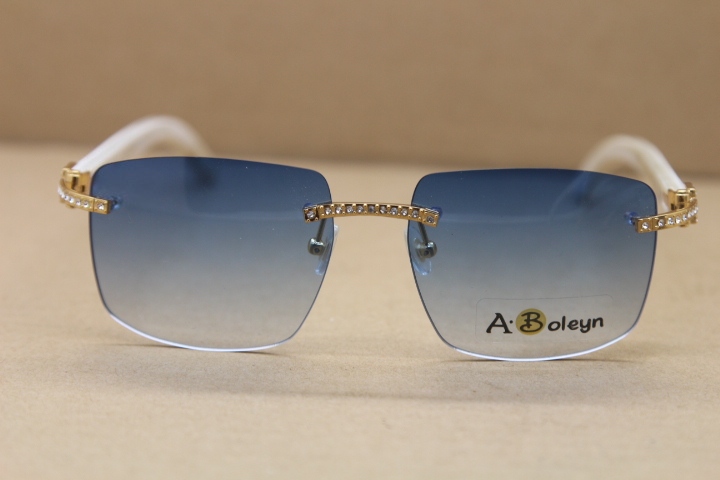 New Rimless T8300816 Big Diamond glasses Brand White Genuine horn Sunglasses designer glasses